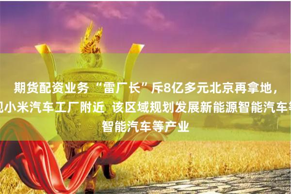 期货配资业务 “雷厂长”斥8亿多元北京再拿地，就在现小米汽车工厂附近  该区域规划发展新能源智能汽车等产业