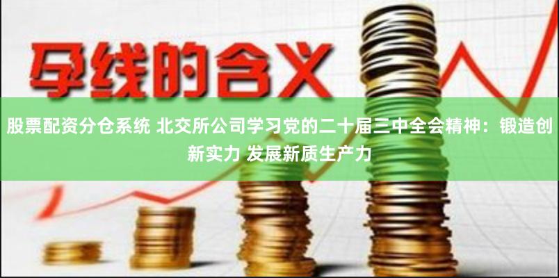 股票配资分仓系统 北交所公司学习党的二十届三中全会精神：锻造创新实力 发展新质生产力